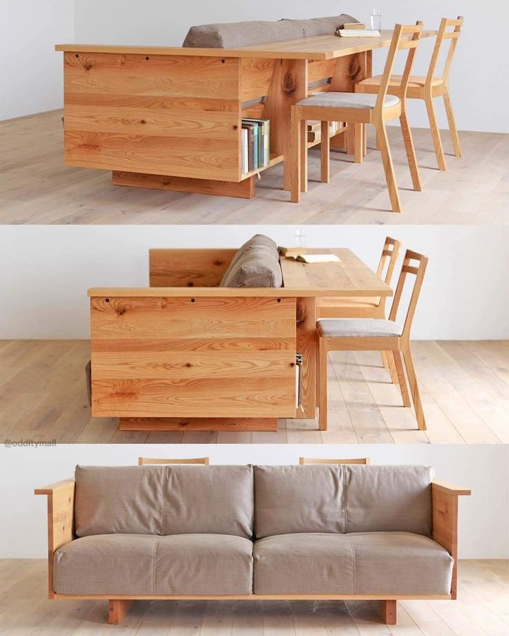 Modular wooden furniture set with sofa, chairs, and integrated storage table for versatile living and dining space.