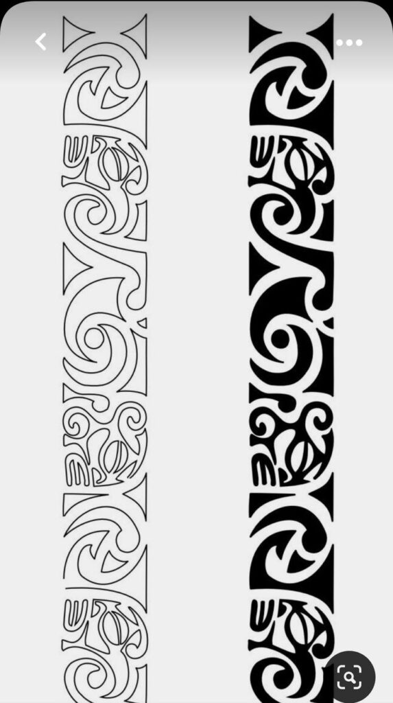 Abstract tribal tattoo designs in black and white, featuring intricate geometric patterns.