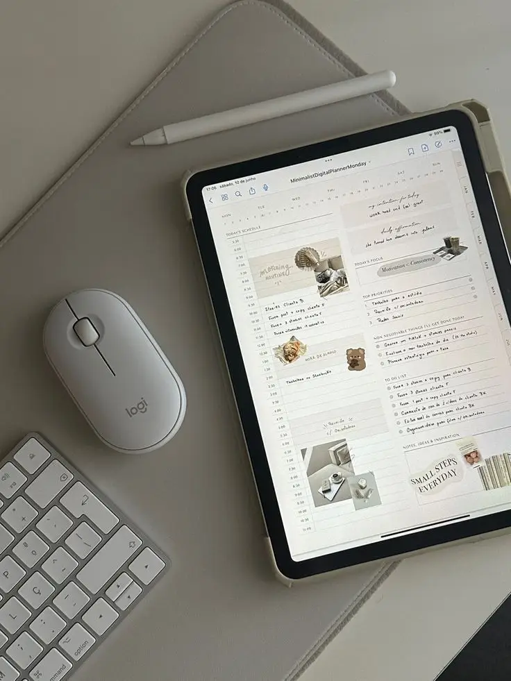2c9c140d-08cb-480a-b586-3629b34706ce Digital planner on tablet with pen, mouse, and keyboard on desk. Organized minimalist workspace. | Sky Rye Design Digital planner on tablet with pen, mouse, and keyboard on desk. Organized minimalist workspace.