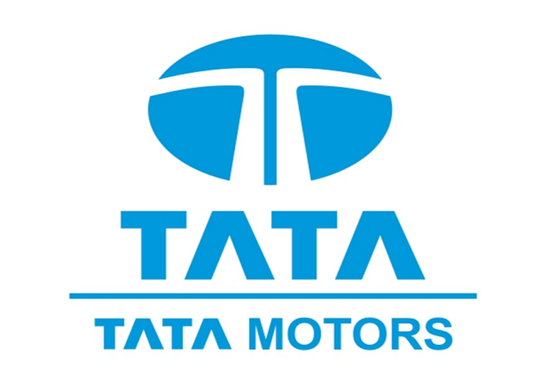 Tata Motors logo in blue with stylized T emblem above the company name.