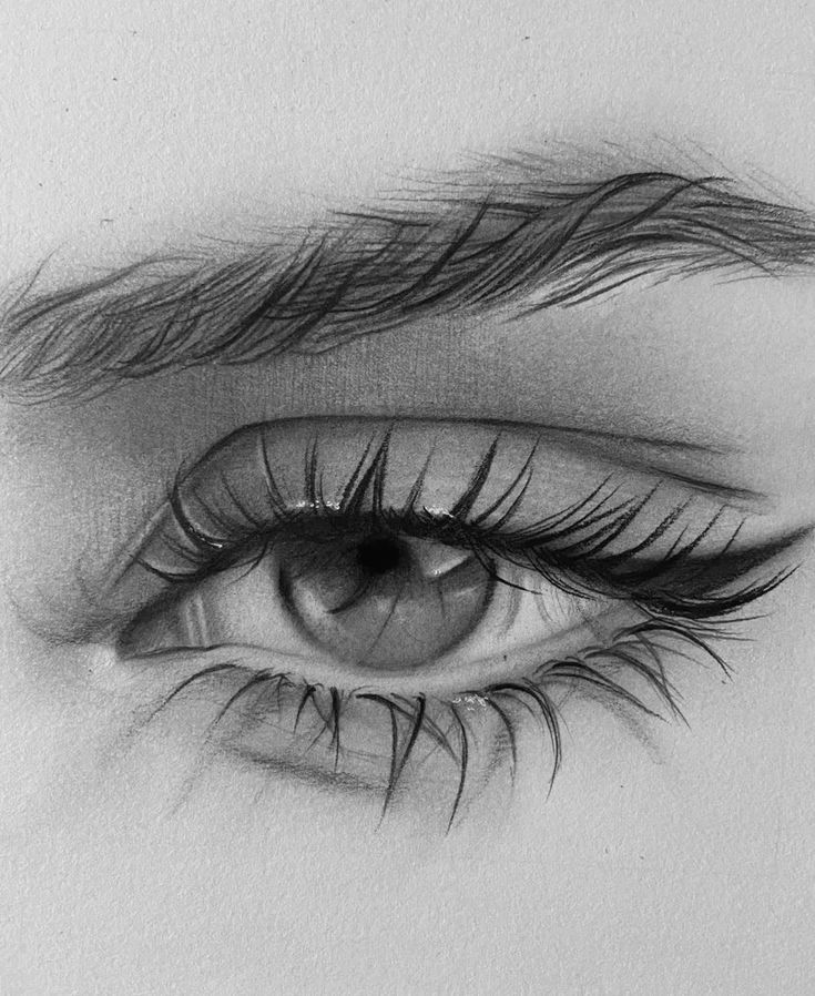 Detailed pencil drawing of a realistic human eye with intricate shading and eyelashes.