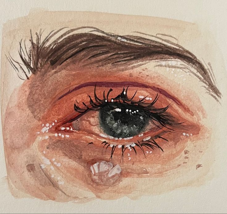 Realistic watercolor painting of a human eye with detailed lashes and shading.