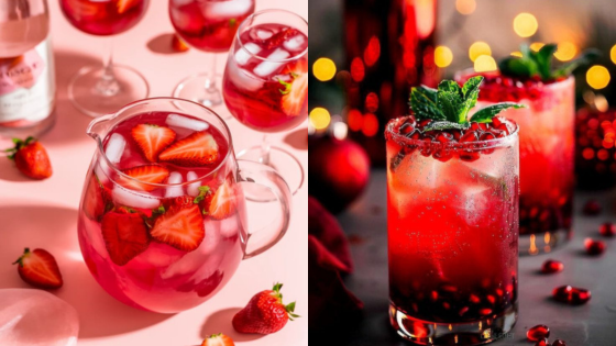 Refreshing strawberry and berry cocktails with ice and mint, perfect for summer gatherings.