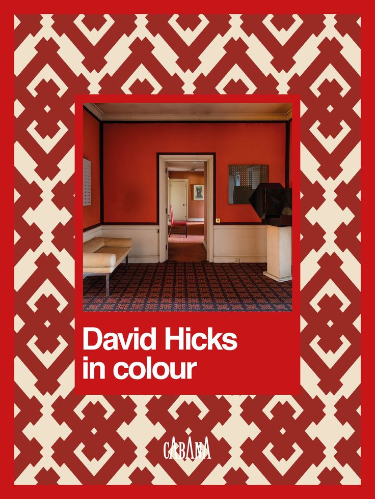 David Hicks interior design book cover with red geometric pattern and room view, Cabana magazine style.