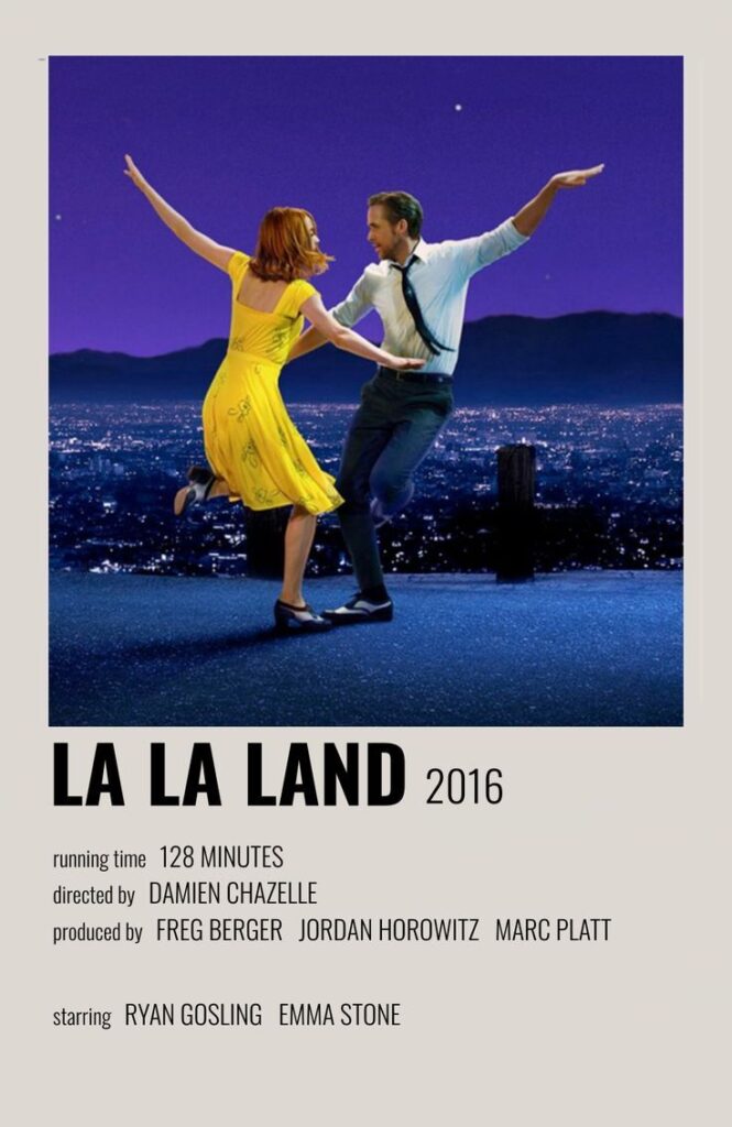 La La Land 2016 movie poster with dancers against a city night backdrop.