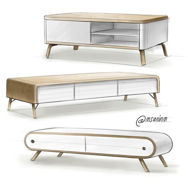 Mid-century modern TV stand designs with wooden accents and sleek white finishes.