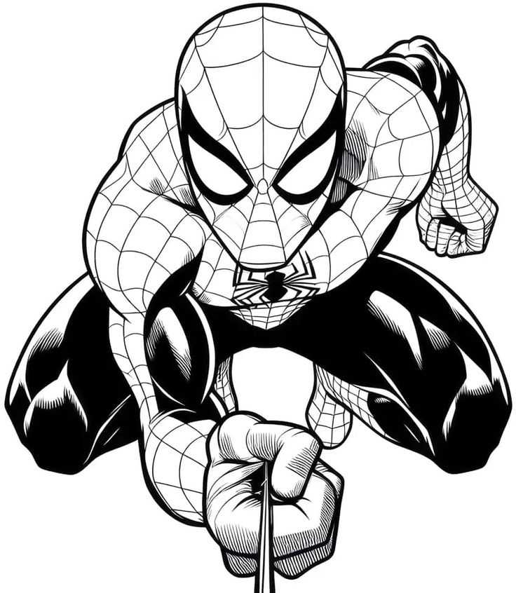 Black and white comic illustration of a superhero in an action pose, reaching forward.