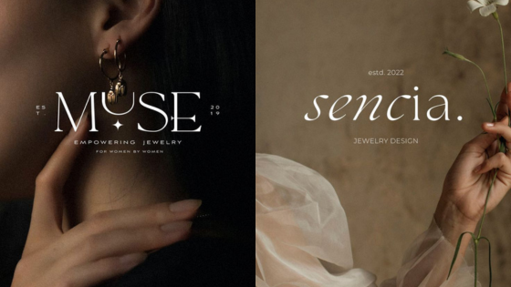 MUSE and Sencia jewelry branding showcasing elegant designs and empowering motifs for modern women.