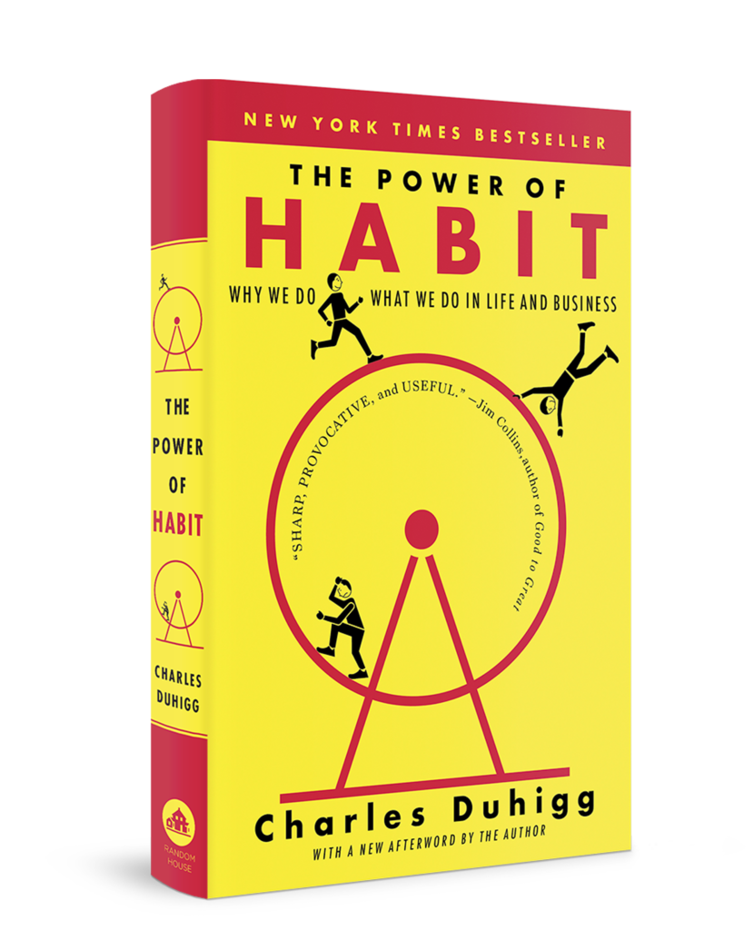 The Power of Habit book cover featuring gears and a running figure on a yellow background.