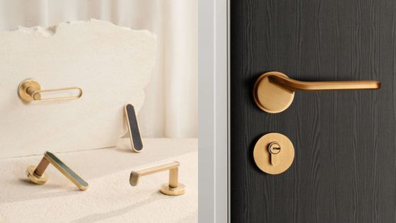 Stylish gold door handles and locks on display against modern backgrounds for contemporary interior design.