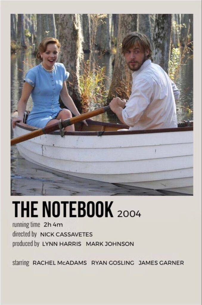 Couple rowing boat scene from The Notebook movie poster, starring Rachel McAdams and Ryan Gosling, 2004.