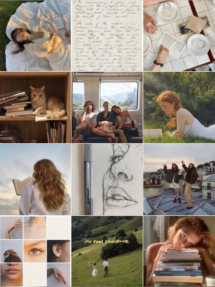 визуал для личного блога автор dasomelch дизайн оформление лента инстаграм Aesthetic collage with nature, books, friends, and artistic elements for a cozy and creative vibe. | Sky Rye Design Aesthetic collage with nature, books, friends, and artistic elements for a cozy and creative vibe.