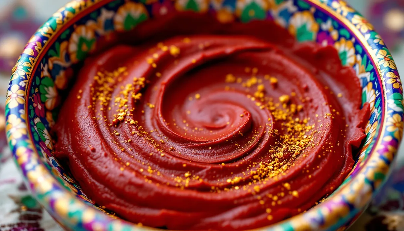 A bowl of freshly mixed henna paste ready for application.