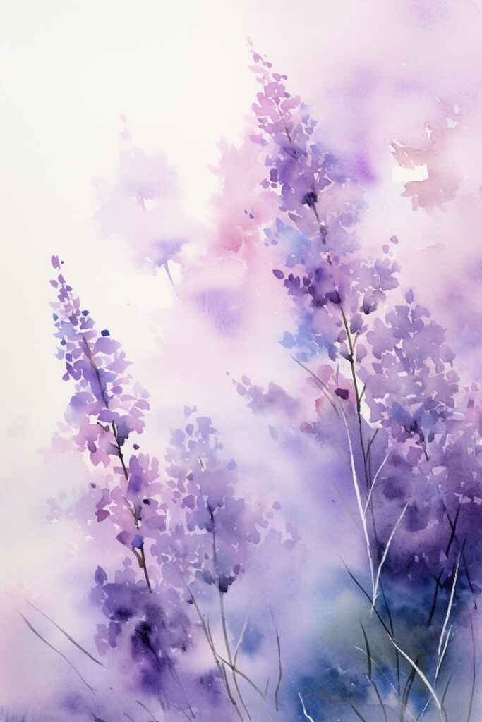 Watercolor painting of delicate purple flowers with a soft, dreamy background.