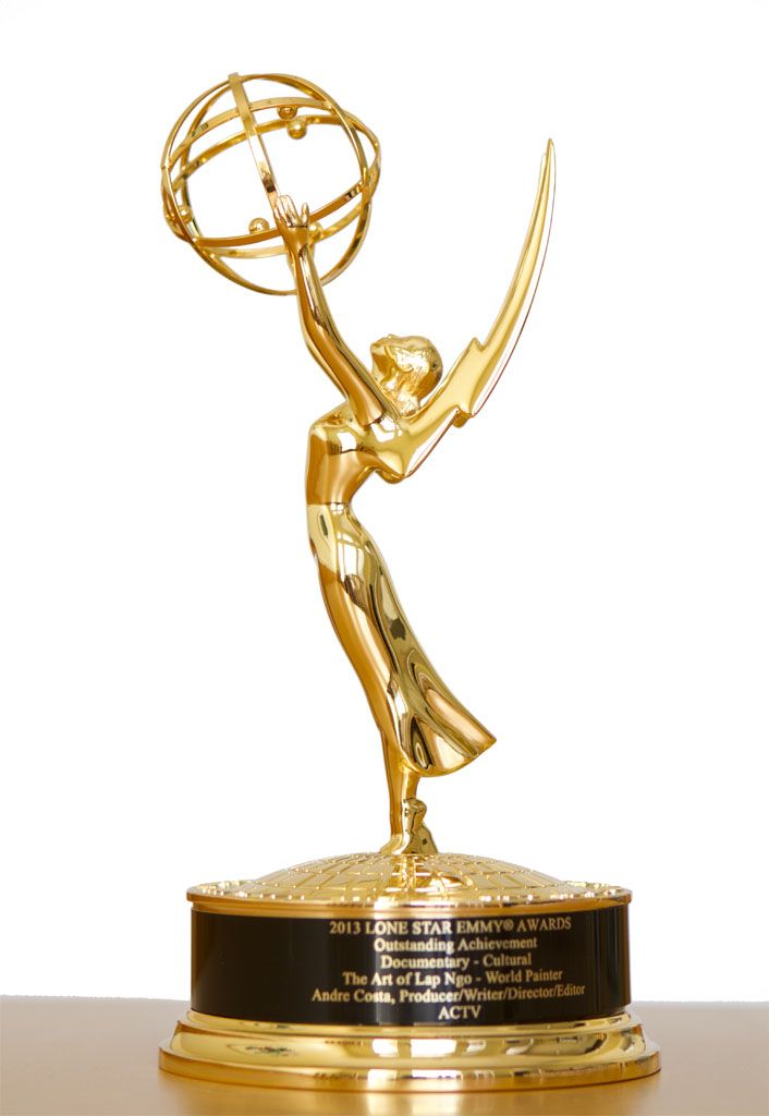 Golden Lone Star Emmy Award trophy with engraved details, symbolizing excellence in television accomplishments.