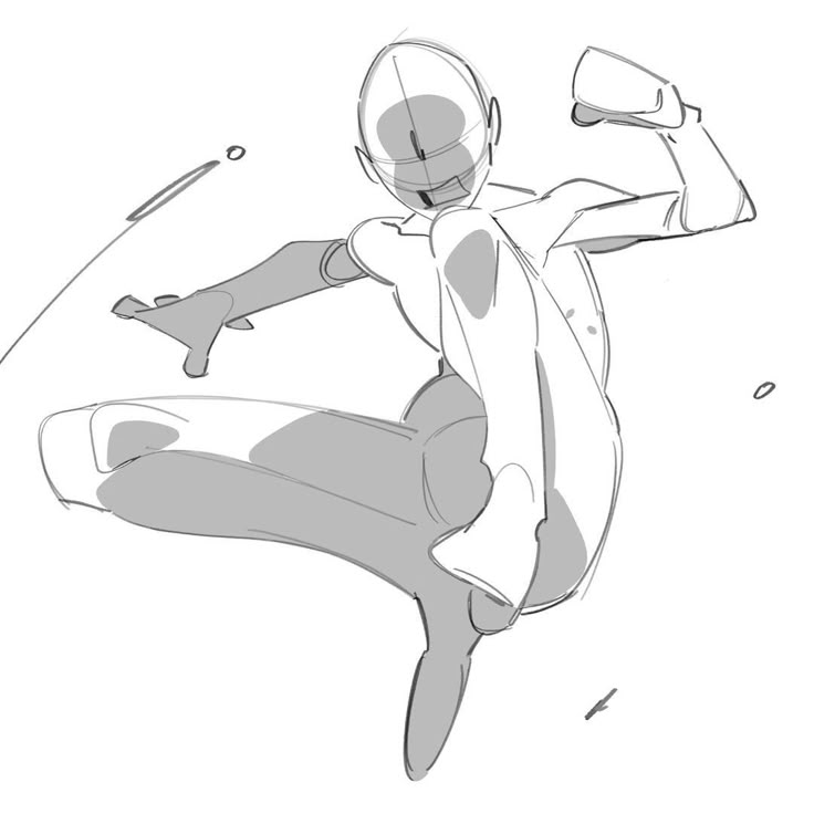 Dynamic sketch of a figure in a high-action martial arts pose, showcasing movement and agility.