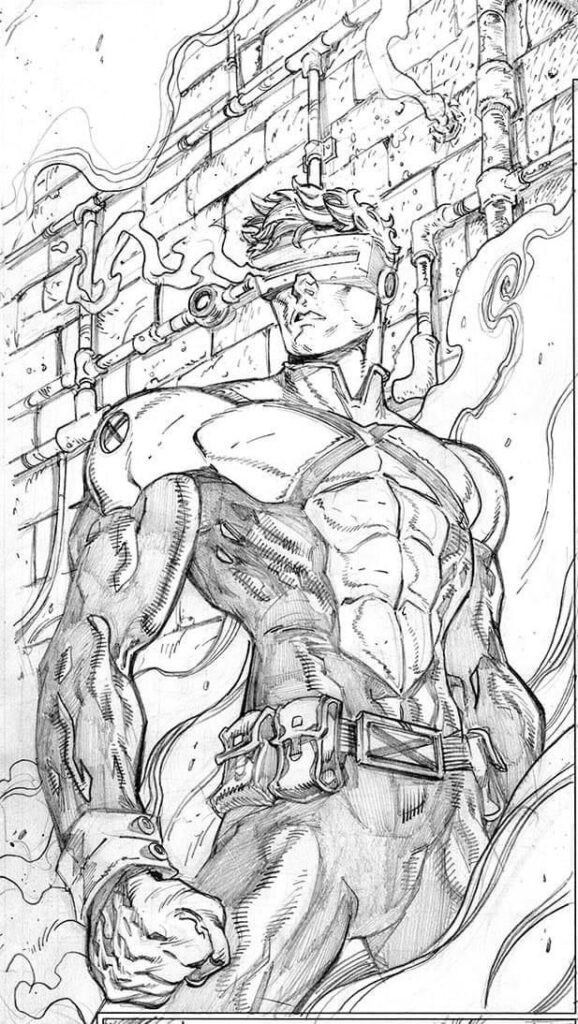 Illustration of a muscular superhero in a dynamic pose, standing against a brick wall with smoke swirling.