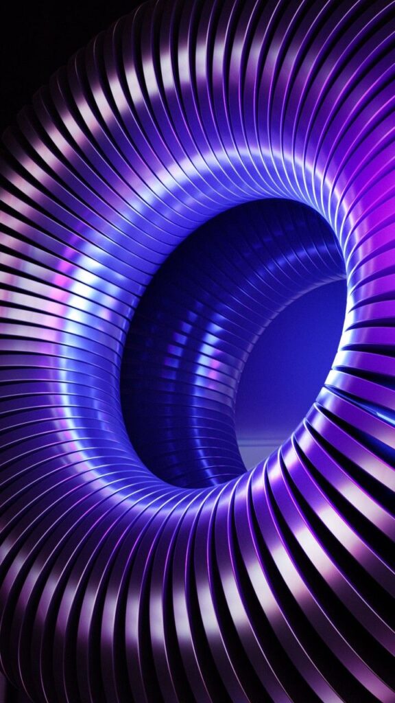 Futuristic spiral design with smooth, metallic purple and blue hues creating a dynamic abstract pattern.