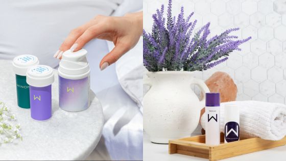 Luxurious skincare products with calming lavender on a marble surface, enhancing relaxation and wellness vibes.