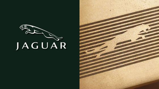 Jaguar logo featuring leaping jaguar symbols on dark and textured backgrounds representing speed and luxury.