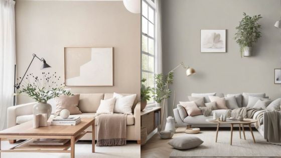 Minimalist living room with neutral tones, cozy couches, and stylish decor for modern home inspiration.