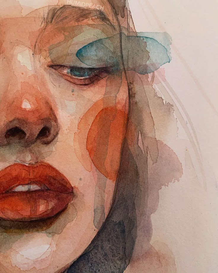 Abstract watercolor painting of a woman's face with vibrant colors and expressive brushstrokes.