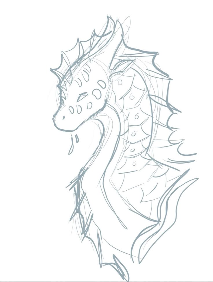 Sketch of a dragon with scales and spikes, drawn in simple blue lines on a white background.