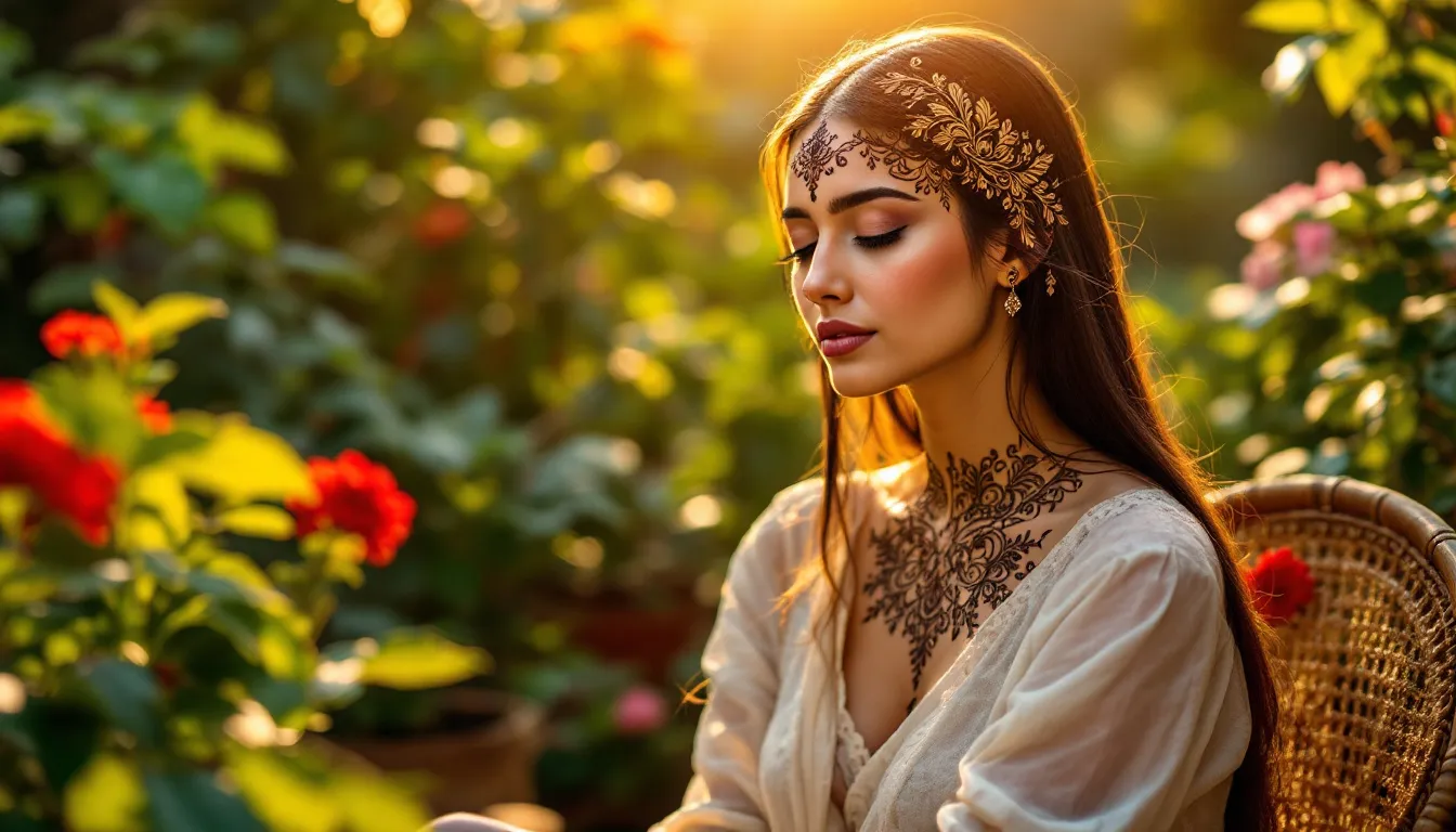 A person applying henna hair dye to their hair.