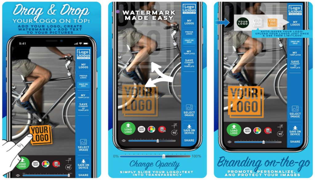 LogoLicious app for adding watermarks and logos to photos easily on mobile devices.