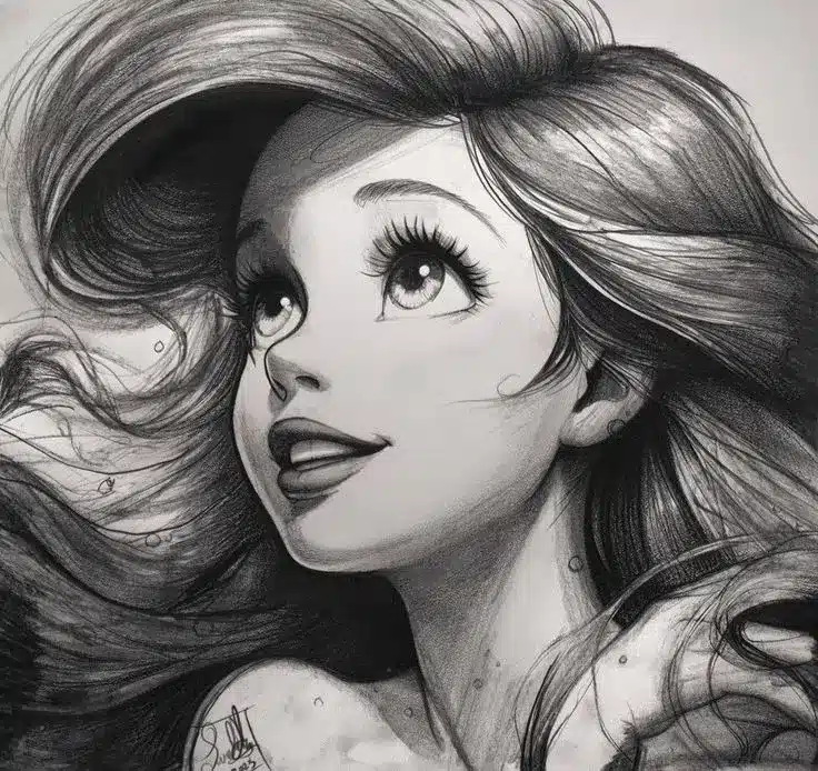 העברה לפינטרסט רצף Instagram Black and white pencil drawing of a young woman with long flowing hair and joyful expression. | Sky Rye Design Black and white pencil drawing of a young woman with long flowing hair and joyful expression.