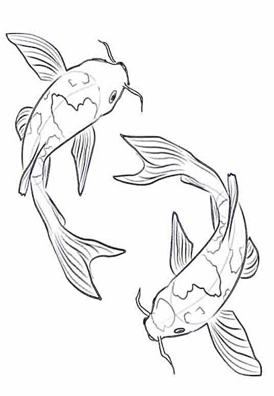 Illustration of two koi fish swimming in a yin yang formation, emphasizing balance and harmony in a simple line drawing.