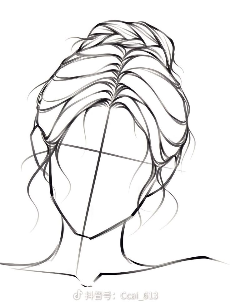 Line drawing of a woman's head with a bun hairstyle, featuring sketching guidelines.