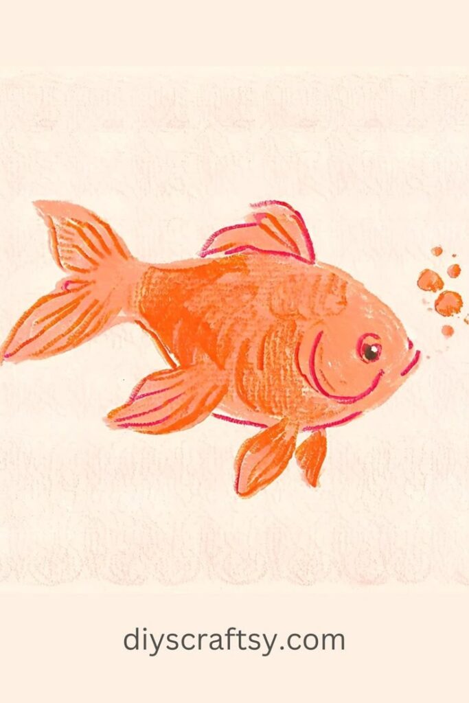 Illustrated orange fish with bubbles, on a light background, from diyscraftsy.com. Perfect for kid-friendly crafts.