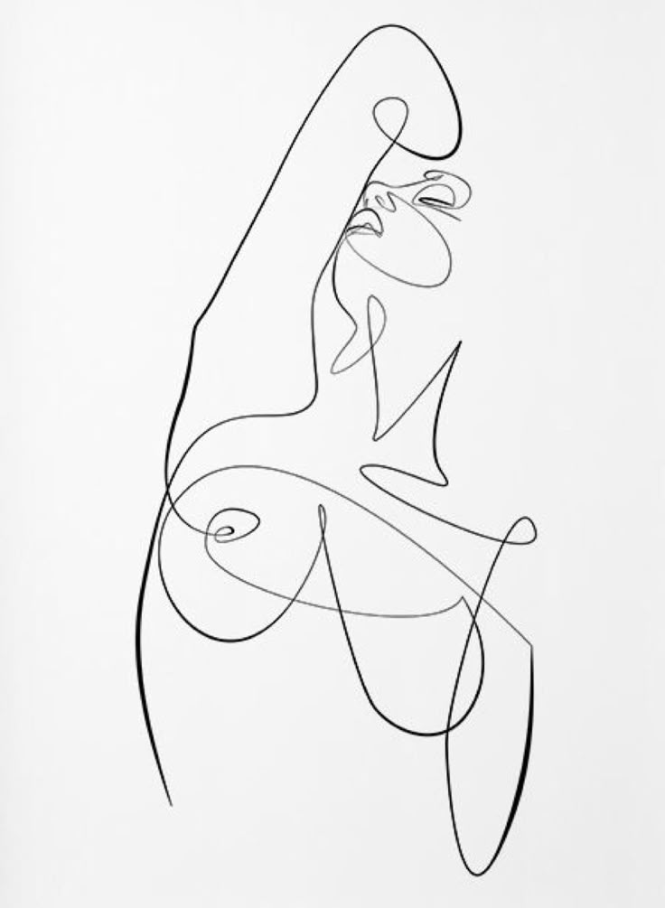 Abstract line art depicting a stylized human figure posed with one arm raised, conveying elegance and creativity.