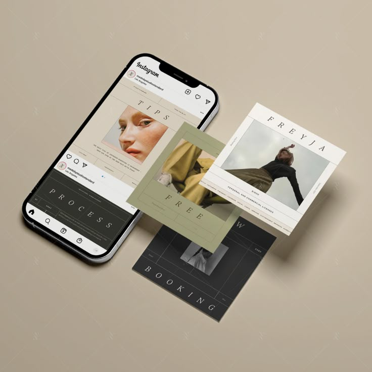 Mobile screen displaying stylish Instagram templates featuring fashion tips and previews.