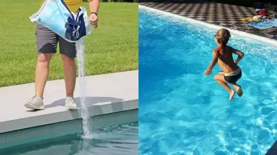 Viewing Deck Blog 4 Adding pool chemicals and a child jumping into clean swimming pool water. | Sky Rye Design Adding pool chemicals and a child jumping into clean swimming pool water.