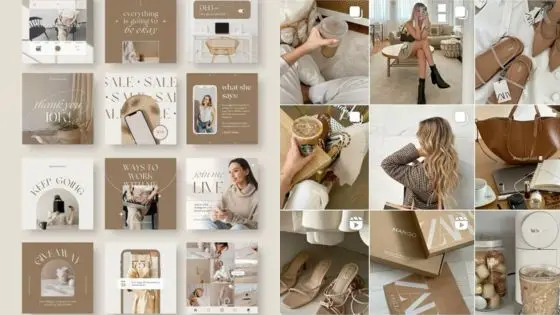 aesthetic Instagram post templates Collage of lifestyle and fashion images featuring a neutral color palette, quotes, and stylish accessories. | Sky Rye Design Collage of lifestyle and fashion images featuring a neutral color palette, quotes, and stylish accessories.