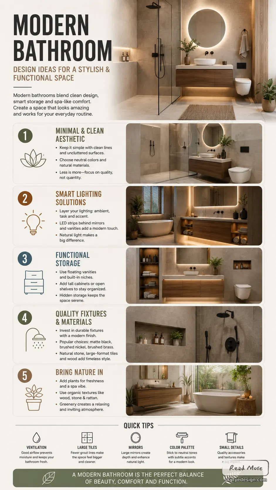 2109a46e-47d8-47f1-8a94-39089c379a32 Infographic: Modern bathroom design ideas — minimal aesthetic, smart lighting, functional storage, quality fixtures and greenery | Sky Rye Design Infographic: Modern bathroom design ideas — minimal aesthetic, smart lighting, functional storage, quality fixtures and greenery