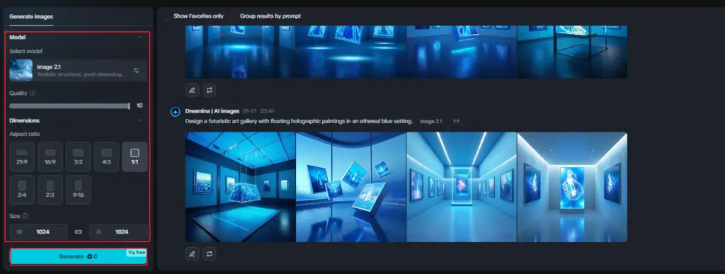 Futuristic art gallery with floating holographic paintings in a glowing blue light setting.