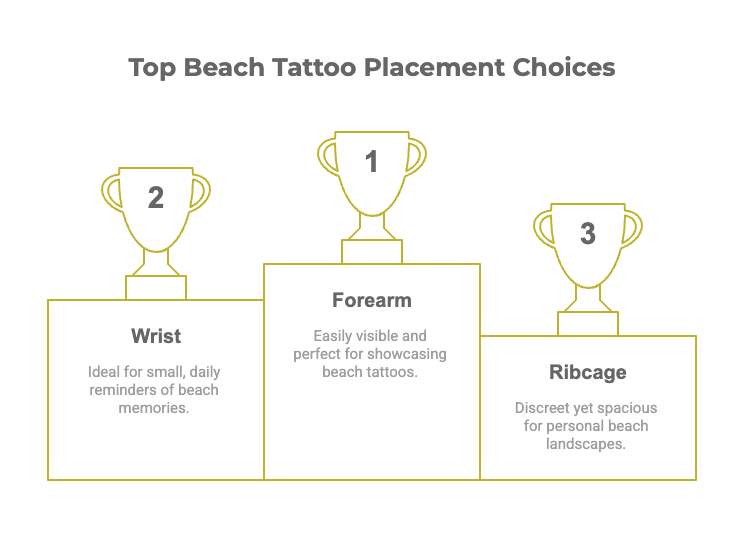 visual-selection-_19_ Top beach tattoo placement choices: 1. Forearm, 2. Wrist, 3. Ribcage. Easily visible to discreet for showcasing beach memories. | Sky Rye Design Top beach tattoo placement choices: 1. Forearm, 2. Wrist, 3. Ribcage. Easily visible to discreet for showcasing beach memories.