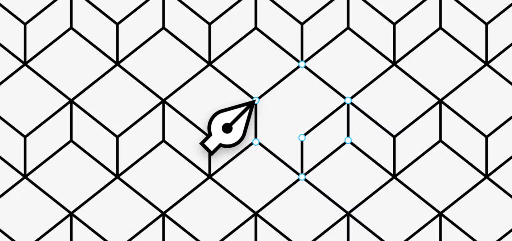 Geometric pattern with a vector pen tool, representing graphic design and digital creativity.