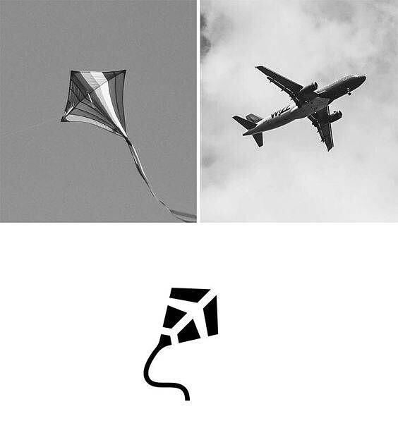 Black and white image of a kite, airplane, and kite-plane hybrid illustration.