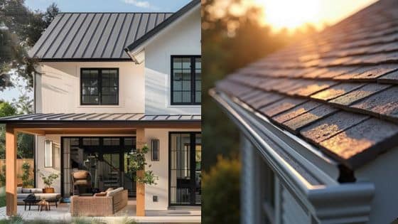 How Roof Panels Support Sustainable Architecture Modern house exterior with metal roof and cozy patio area at sunset, highlighting sleek architecture and design. | Sky Rye Design Modern house exterior with metal roof and cozy patio area at sunset, highlighting sleek architecture and design.