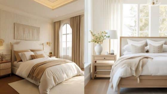 How to Choose a Bed Frame Essential Tips for Your Perfect Sleep Setup Two stylish, neutral-toned bedrooms with cozy beds, large windows, and elegant decor for a serene atmosphere. | Sky Rye Design Two stylish, neutral-toned bedrooms with cozy beds, large windows, and elegant decor for a serene atmosphere.