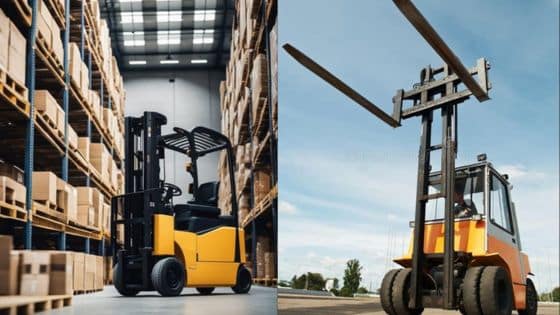How to Find A Used Forklift Dealer in TX Yellow forklifts in a warehouse and outdoors, highlighting industrial lifting and material handling solutions. | Sky Rye Design Yellow forklifts in a warehouse and outdoors, highlighting industrial lifting and material handling solutions.