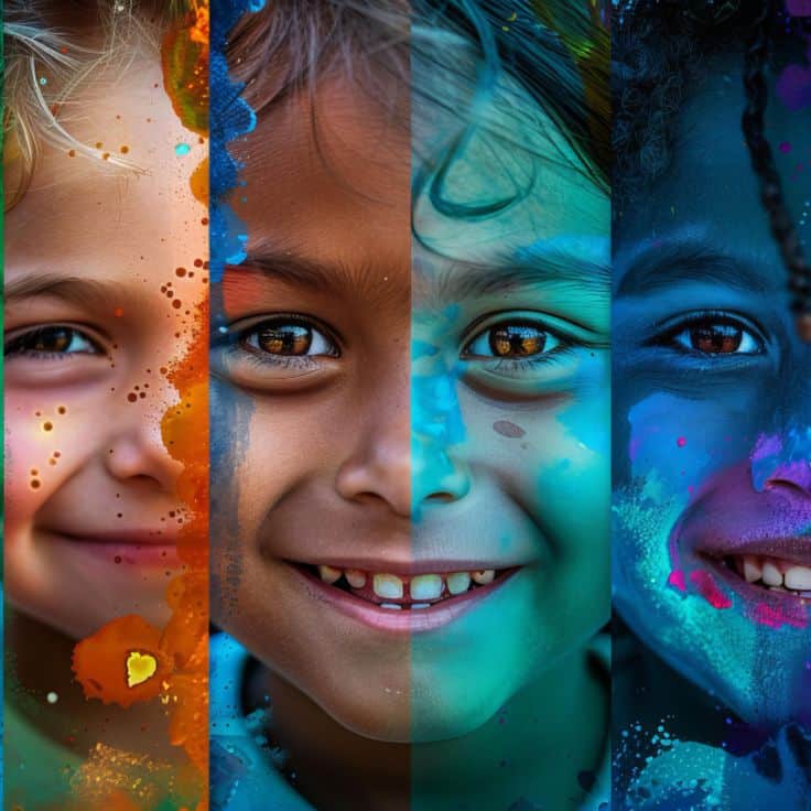 How to Use Color Psychology in Classroom Decor to Boost Learning Colorful, joyful children's faces with vibrant paint splashes, symbolizing diversity and unity through art. | Sky Rye Design Colorful, joyful children's faces with vibrant paint splashes, symbolizing diversity and unity through art.