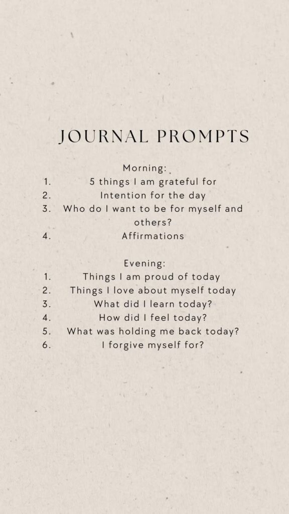 Journal prompts ❤️ Journal prompts for morning and evening reflection, focusing on gratitude, intentions, and self-love. | Sky Rye Design Journal prompts for morning and evening reflection, focusing on gratitude, intentions, and self-love.