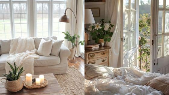 Less Room More Style Cozy living room and bedroom with natural light, featuring soft furnishings, plants, and warm decor accents. | Sky Rye Design Cozy living room and bedroom with natural light, featuring soft furnishings, plants, and warm decor accents.