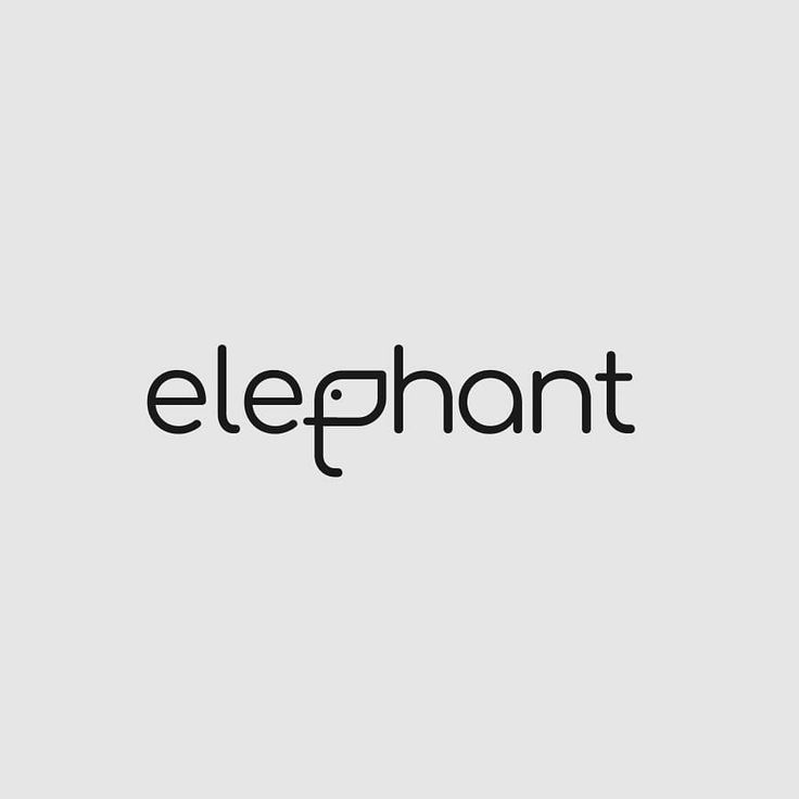 Stylized word elephant with an elephant shape in the e on a gray background. Creative logo design concept.