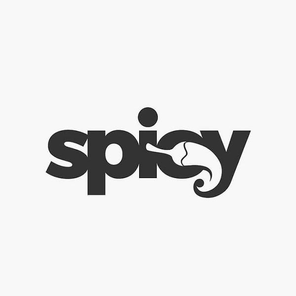 Negative Space Logos 1 Spicy logo with a chili pepper incorporated into the design, blending seamlessly with the word for a creative effect. | Sky Rye Design Spicy logo with a chili pepper incorporated into the design, blending seamlessly with the word for a creative effect.